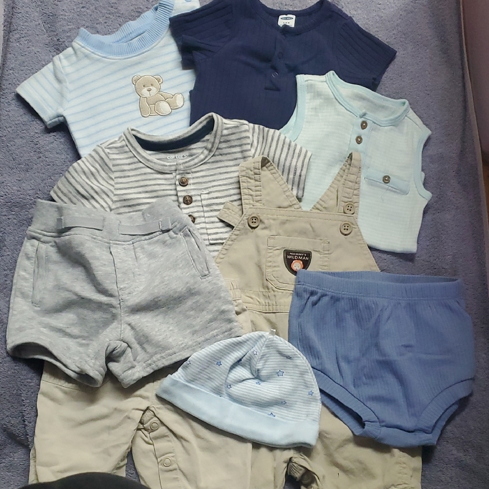 Baby Boy Bundle Set in Blue and Gray 0-3 Months (9 Items)